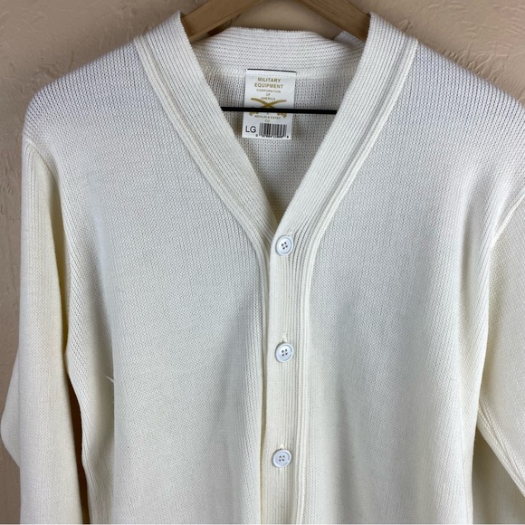 Vintage Military Equipment White Cardigan Sweater Great Britain Large - Picture 2 of 9